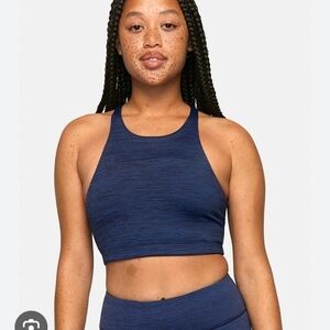 Outdoor Voices TechSweat Crop High Neck Blue Sports Bra Size Small